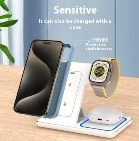 3 In 1 LED Fast Wireless Charger Stand Foldable Charging Station